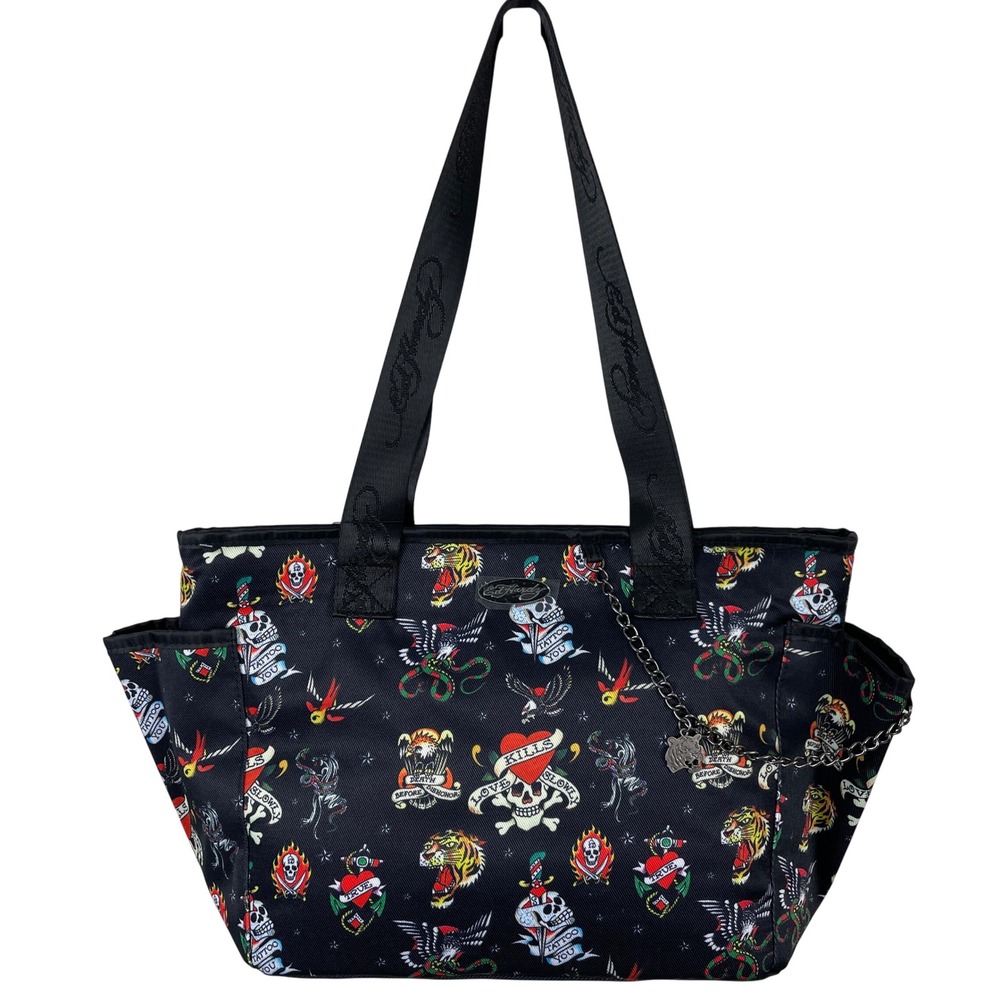 Ed Hardy Black‎ Tattoo Print Thermal Insulated Lunch Tote Bag with Container